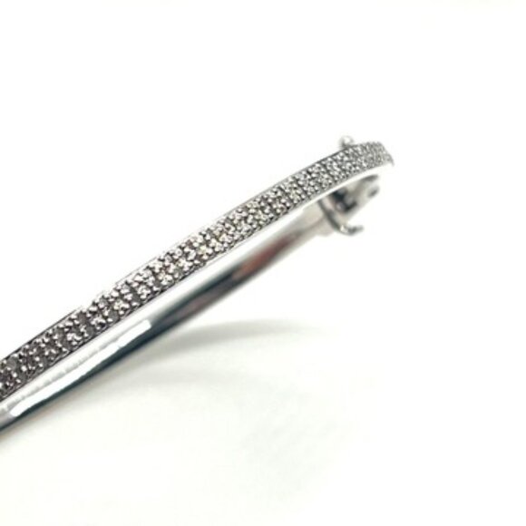 VINTAGE SUN 925 STERLING SILVER HINGED BANGLE BRACELET WOMENS DIAMOND ACCENTS - Picture 11 of 13